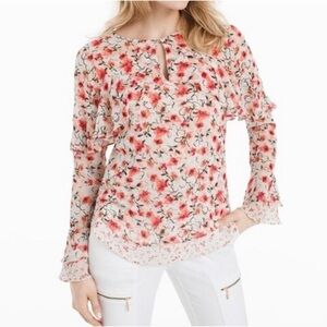 WHITE HOUSE BLACK MARKET Calico Floral Print Ruffled Blouse